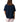 A person viewed from the back wearing an oversized dark navy blue t-shirt and light pink patterned pants, set against a plain white background.