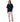 A model wearing a navy blue short-sleeve polo shirt with a small embroidered logo on the chest, paired with light pink patterned pants, sunglasses, and sunglasses on a plain white background.