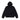 A black hooded jacket shown from the back, featuring a smooth matte finish and elasticized cuffs and hem, photographed against a solid white background.