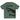 An olive green Stussy t-shirt showing the back side, which features a large black halftone shark graphic and the 'stussy' brand name printed across the upper back.