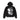 A black pullover hoodie shown from the back, featuring a large white graphic print of two dice and stylized text on the back.