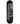 A black skateboard deck with a white stylized script graphic printed vertically down the center, shown against a plain white background.