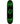 Skateboard deck with green and black design on a white background