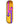 A skateboard deck with a yellow-orange wood-grain background featuring a graphic design of pink and purple arrows forming a winding path, shown on a white background with a drop shadow.