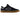 A New Balance skate shoe in black suede and canvas with a white 'N' logo, white heel accent, and a brown gum sole, shown from a side profile on a white background.